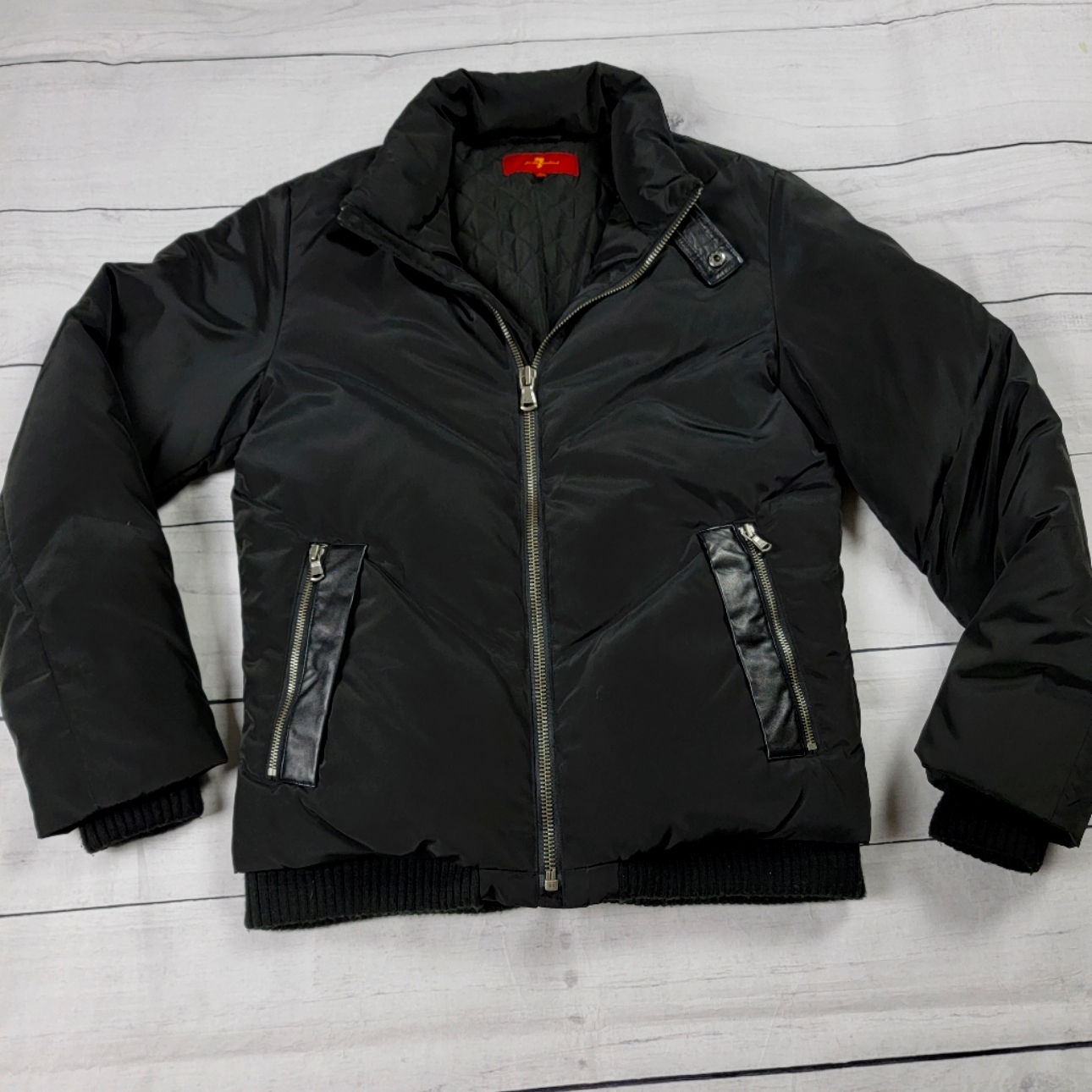 7 For All Mankind Down Leather Trim Bomber S